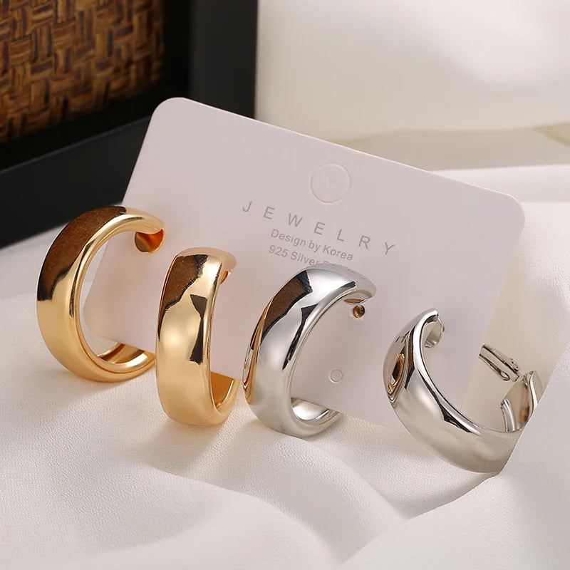Fashion Simple Silver Color Hoop Earrings for Women Girl Circle Round Minimalist Earrings Party C-Shape Classic Jewelry Gifts