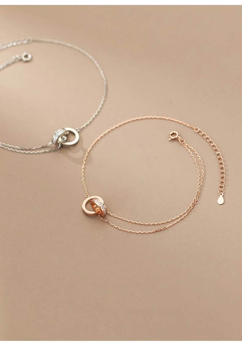 Anklet For Women Girl S925 Sterling Silver Rose Gold Color Steric Zirconia Adjustable Beach Style Foot Ankle Bracelet Jewelry