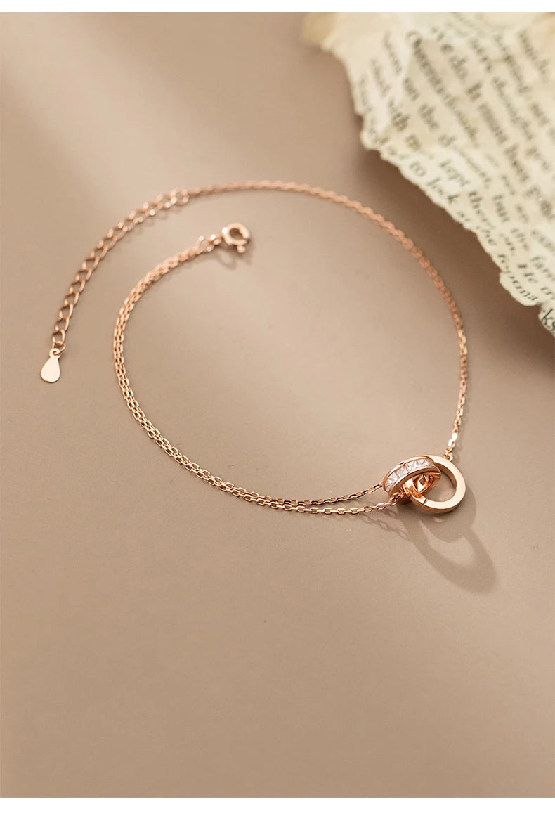 Anklet For Women Girl S925 Sterling Silver Rose Gold Color Steric Zirconia Adjustable Beach Style Foot Ankle Bracelet Jewelry