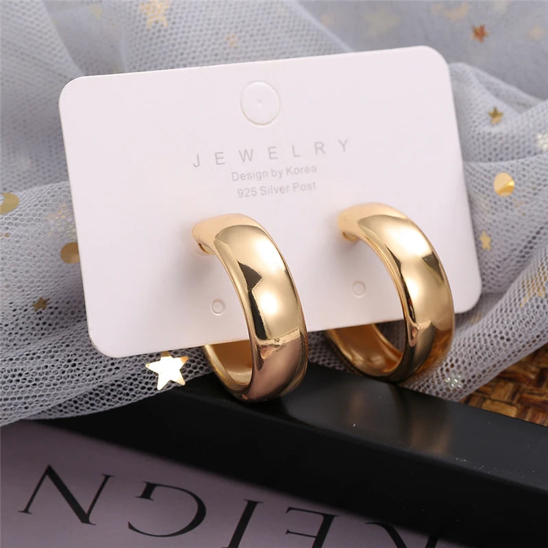 Fashion Simple Silver Color Hoop Earrings for Women Girl Circle Round Minimalist Earrings Party C-Shape Classic Jewelry Gifts
