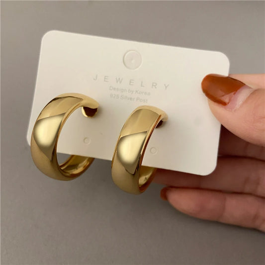 Fashion Simple Silver Color Hoop Earrings for Women Girl Circle Round Minimalist Earrings Party C-Shape Classic Jewelry Gifts