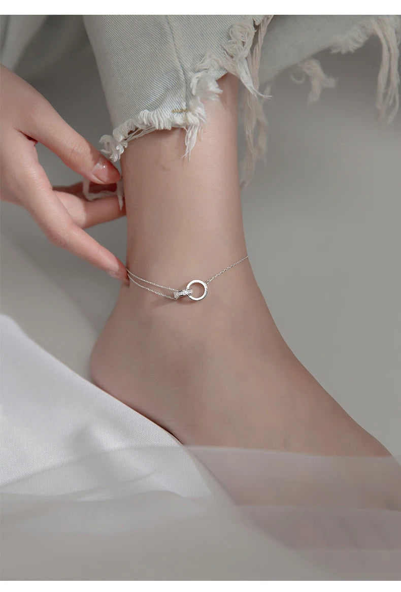 Anklet For Women Girl S925 Sterling Silver Rose Gold Color Steric Zirconia Adjustable Beach Style Foot Ankle Bracelet Jewelry