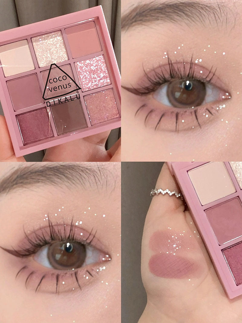 9 Color Eyeshadow Palette Rose Pink Earth Color Pearly Matte Milk Tea Glitter Eye Shadow Makeup Lasting Korean Cosmetic Set