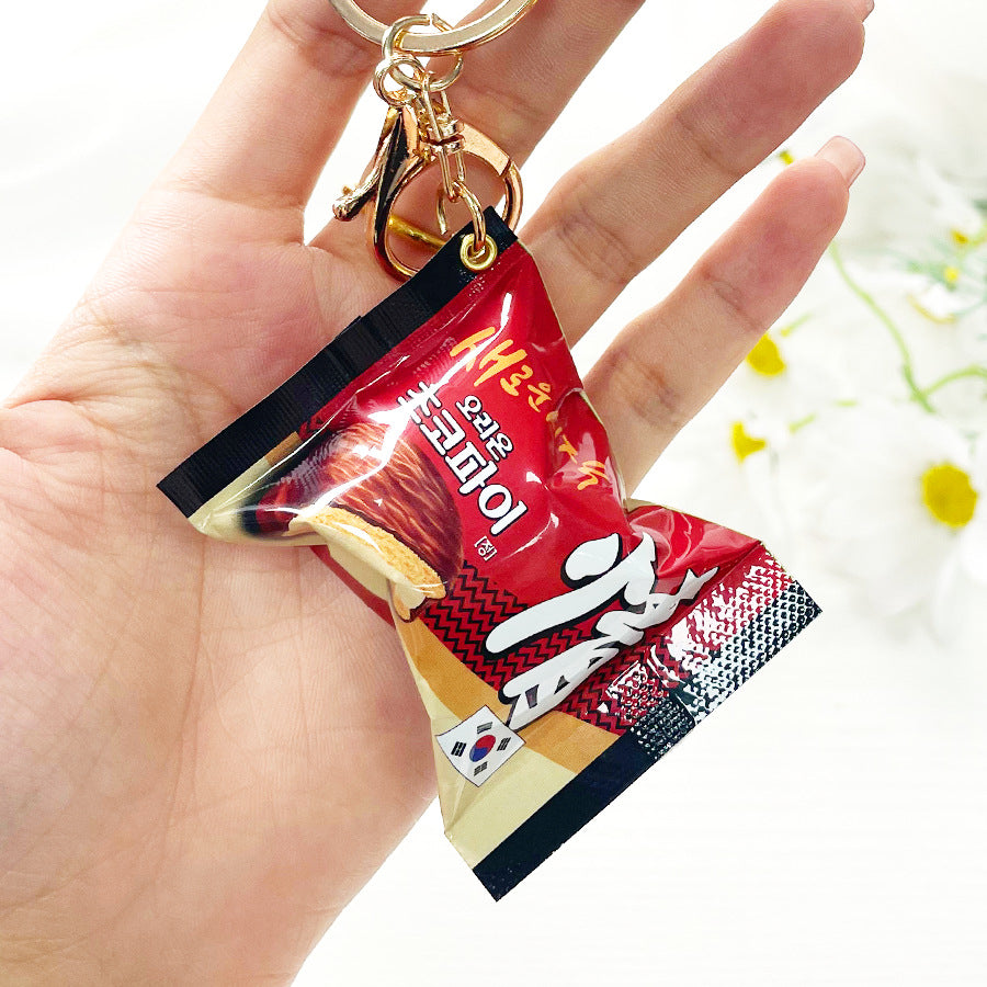 Korean Chocolate Pie Keychains Realistic Snack Packaging Creative Snack Bags Bag Pendants Food And Toy Decorations