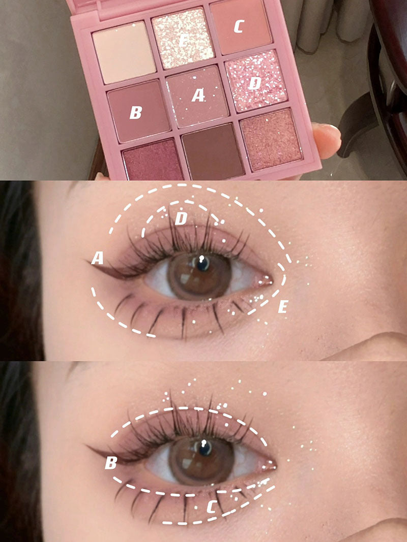 9 Color Eyeshadow Palette Rose Pink Earth Color Pearly Matte Milk Tea Glitter Eye Shadow Makeup Lasting Korean Cosmetic Set