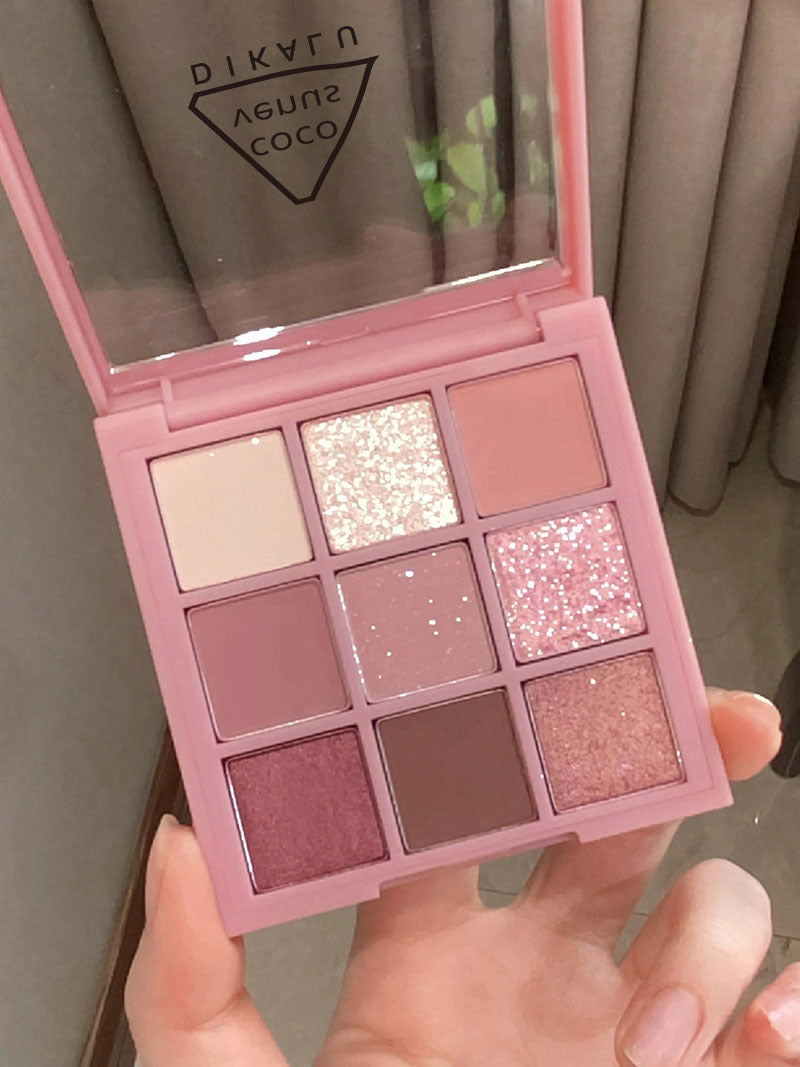 9 Color Eyeshadow Palette Rose Pink Earth Color Pearly Matte Milk Tea Glitter Eye Shadow Makeup Lasting Korean Cosmetic Set
