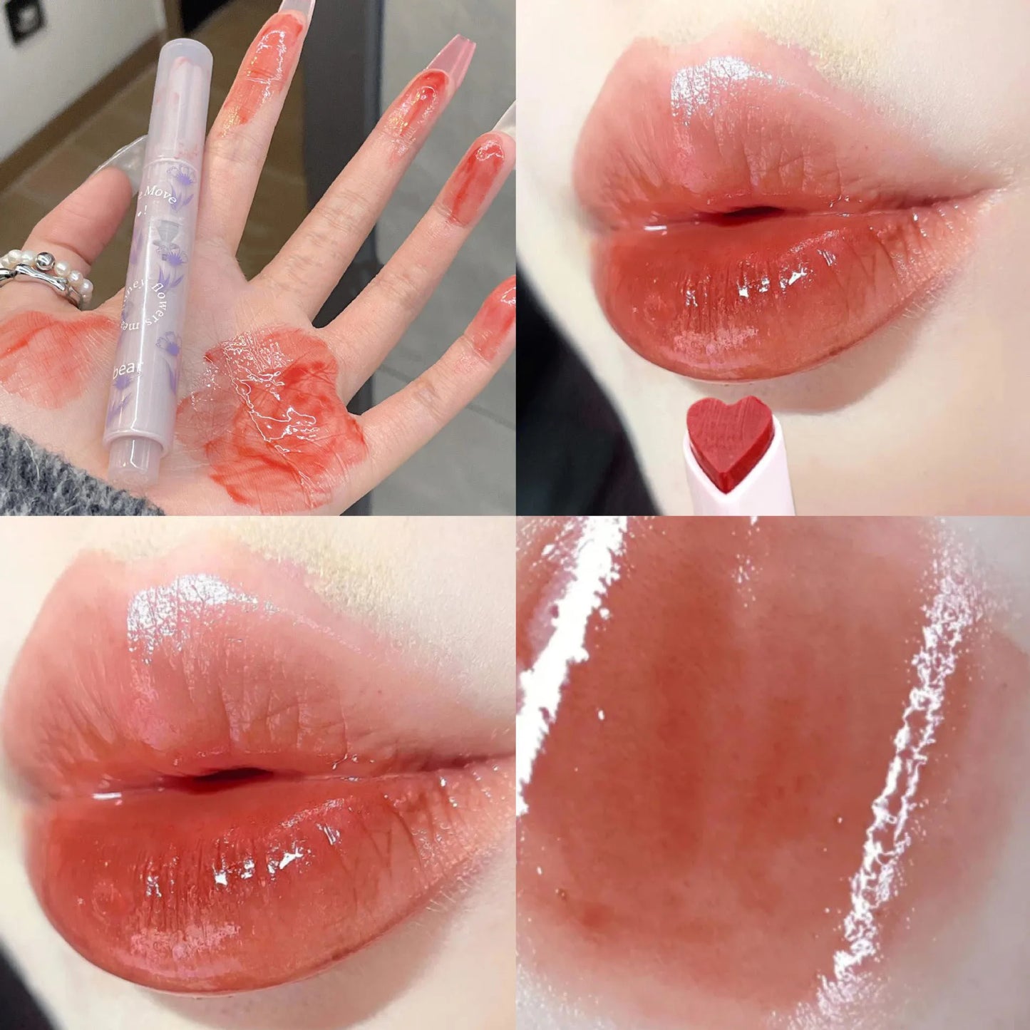 Water-Light Glitter Lip Tint Pen – Long Lasting & Moisturizing Heart-Shaped Lipstick