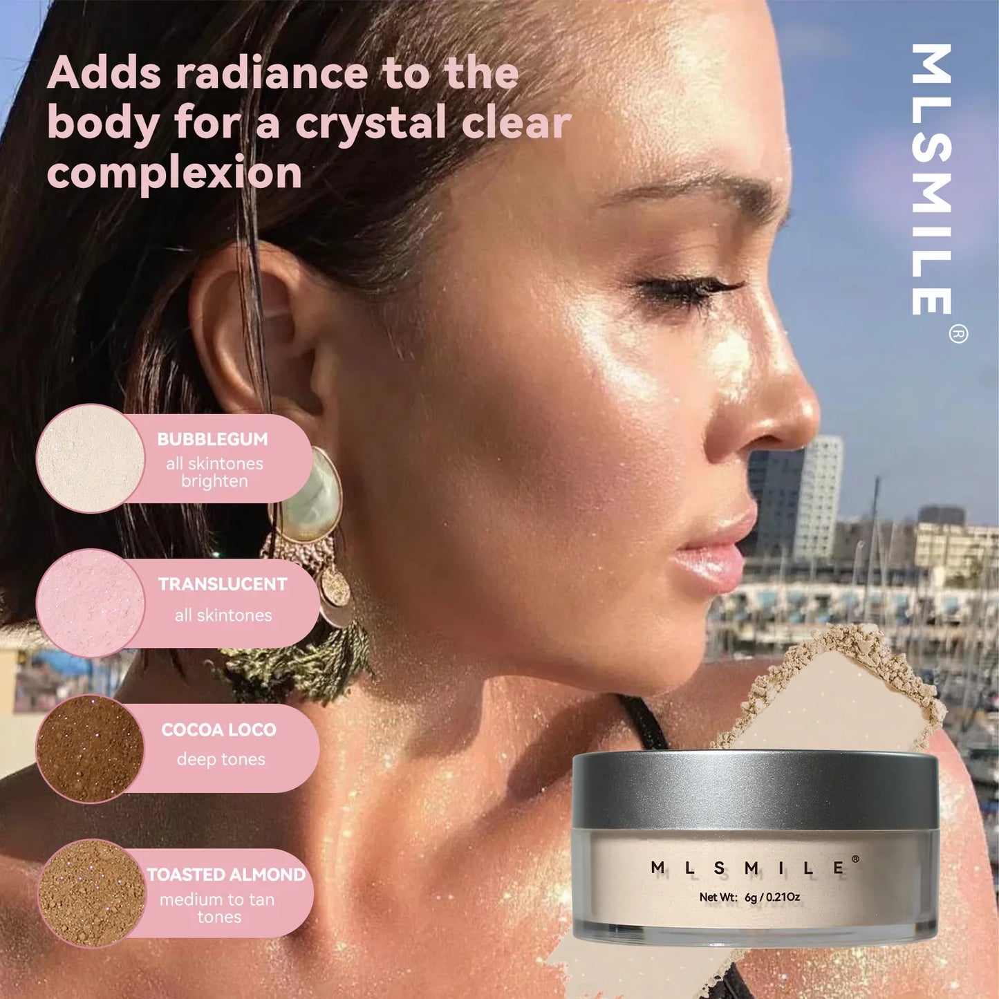 MLSIMLE 4 COLORS Natural Shimmer Pearl Setting Powder Contouring Highlighting Waterproof Sweat-proof Oil-control Makeup Powder