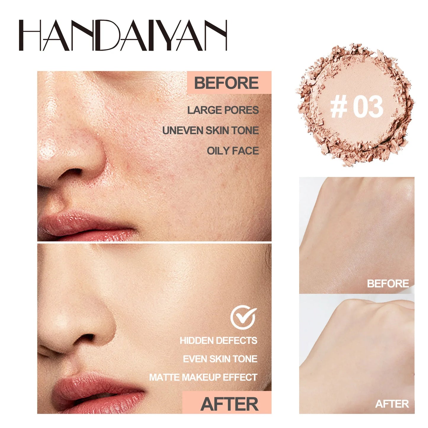 8-Color Matte Pressed Powder – Full Coverage, Oil Control & Waterproof