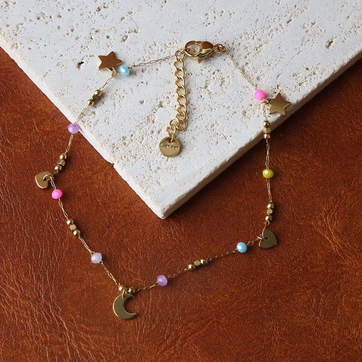 Anklets for Women Summer Beach Accessories Stainless Steel Stone Bead Chain Anklet Gold Color Leg Bracelets Bodychain Gifts