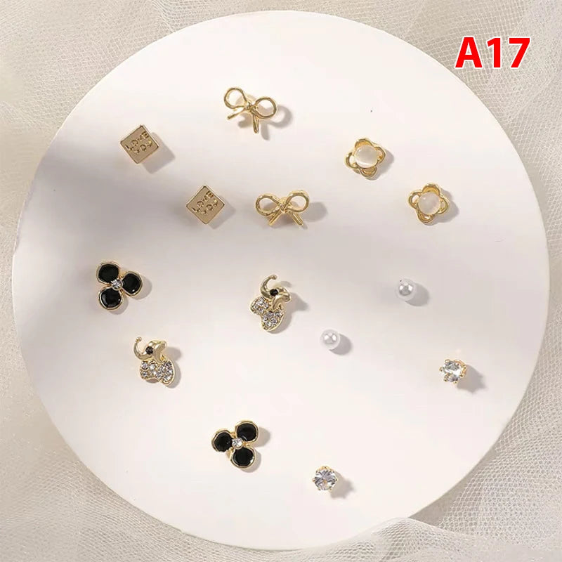 7pair Korean Fashion Small Geometric Female Earrings Set Multiple Pairs of Butterfly Cute Stud Earrings Jewelry