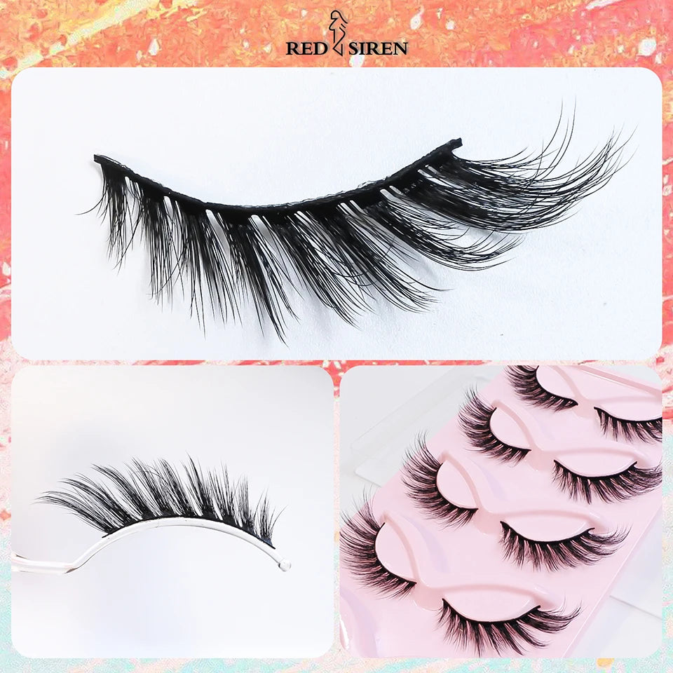 Cat Eye Lashes Natural Look Fox False Eyelashes Wispy & Lightweight Faux Mink Lashes for Doll Eye Makeup 5 Pairs/Pack