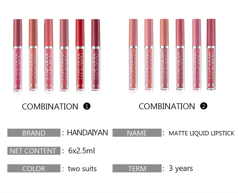 HANDAIYAN Matte Lipstick Set – 1/6 PCS Waterproof, Long Lasting & Non-Stick