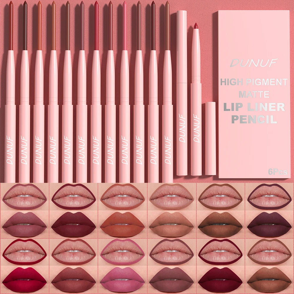 Matte Lip Liner Pencil Set (6 Colors) – Waterproof, Sweatproof & Easy Glide