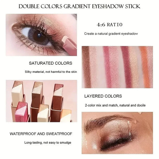 Two Color Gradient Pearly Highlighter Eye Shadow Stick Three Dimensional Natural Without Taking Off Waterproof eyes Makeup girl