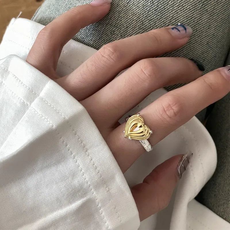 PANJBJ 925 Sterling Silver Pearl Irregular Ring for Women Shell Overlapping Hollow Sweet Design Jewelry Gift Dropshipping