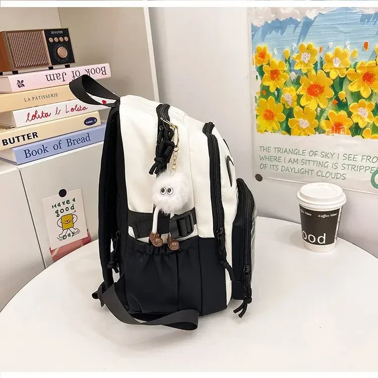Cat Cartoon Dual-Shoulder Backpack for Girls Primary And Middle School Students Nylon Material Bookbag Easy to Carry