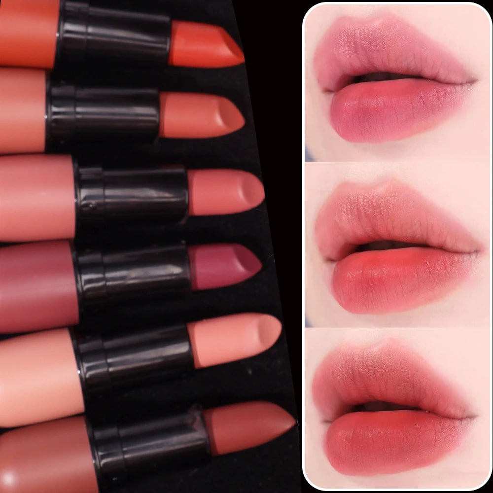 Velvet Nude Lipstick 6 Colors Matte Waterproof Moisturizing Lasting Sexy Red Lip Non-Stick Cup Makeup Lips Tint Cosmetics Beauty