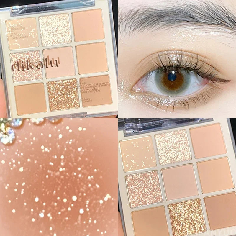 9-Color Eye Shadow Palette Glitter Pearly Eyeshadow Palette Nude Long Lasting Korean Charming Eyes Make Up Palette Cosmetics