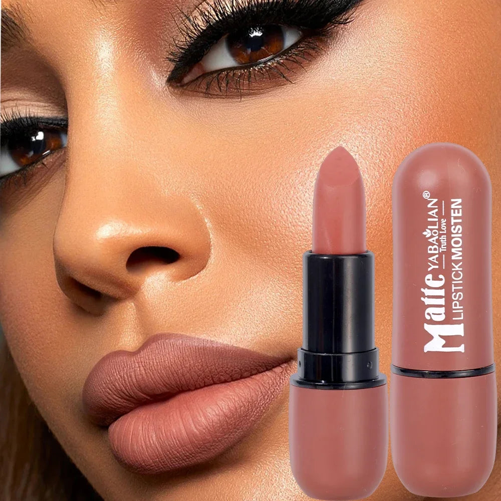 Velvet Nude Lipstick 6 Colors Matte Waterproof Moisturizing Lasting Sexy Red Lip Non-Stick Cup Makeup Lips Tint Cosmetics Beauty