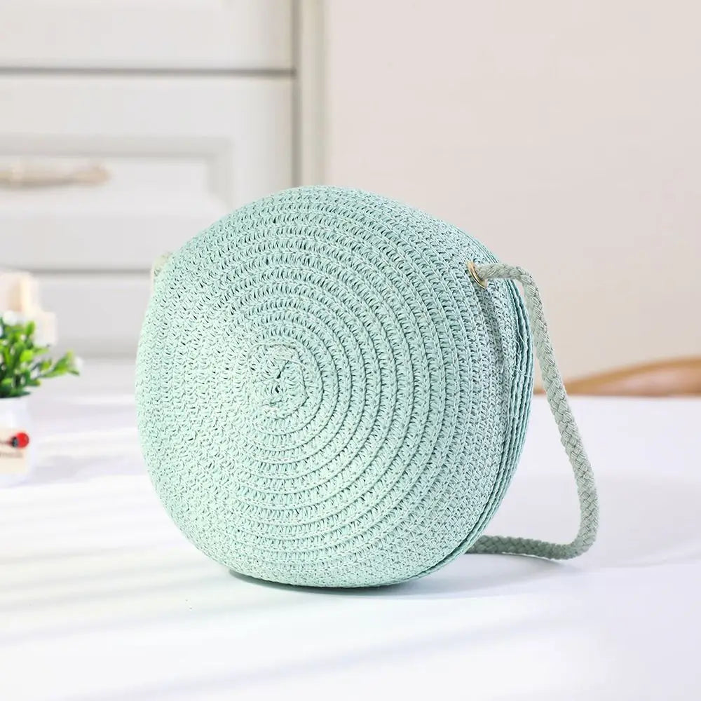 Children Straw Beach Bag Cute Heart Pattern Shoulder Bag Straw Crossbody Bag Handbag Baby Coin Purse Casual Messenger Bag