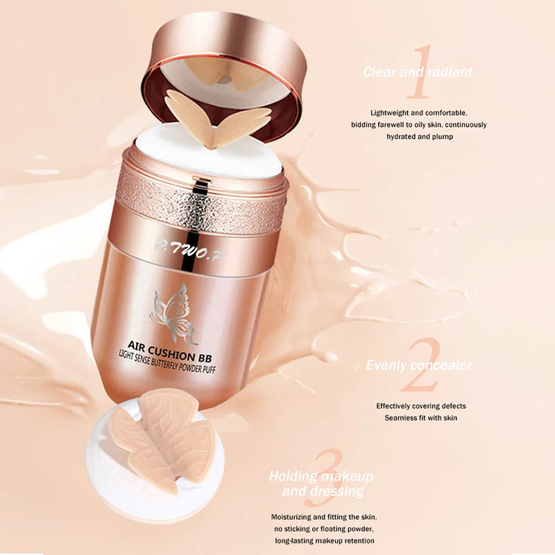 Air Cushion BB Cream Moisturizing Foundation Concealer Whitening Oil-control Waterproof Butterfly Powder Puff Makeup Cosmetics