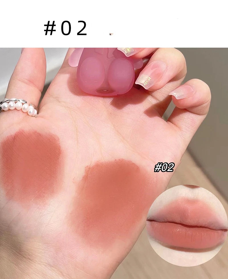 Cute Bear Keychain Velvet Mist Lip Glaze Waterproof Lasting Matte Lipstick Orange Lips Tint Women Dupes Korean Makeup Cosmetic