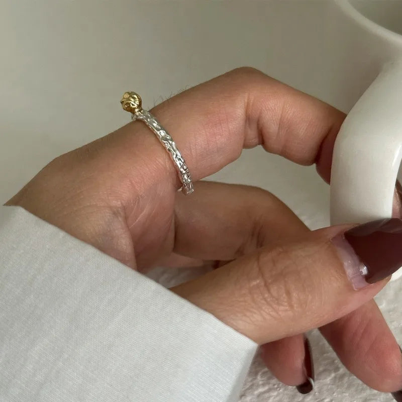 PANJBJ 925 Sterling Silver Pearl Irregular Ring for Women Shell Overlapping Hollow Sweet Design Jewelry Gift Dropshipping