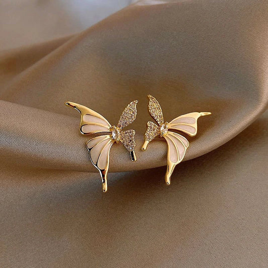 Enamel Butterfly White Color Animal Stud Earrings for Women New Trend Girl Korean Love Aesthetic Daily Life Minimalist Jewelry