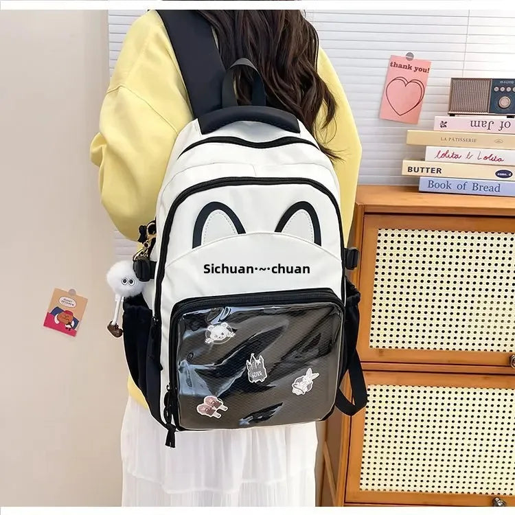 Cat Cartoon Dual-Shoulder Backpack for Girls Primary And Middle School Students Nylon Material Bookbag Easy to Carry