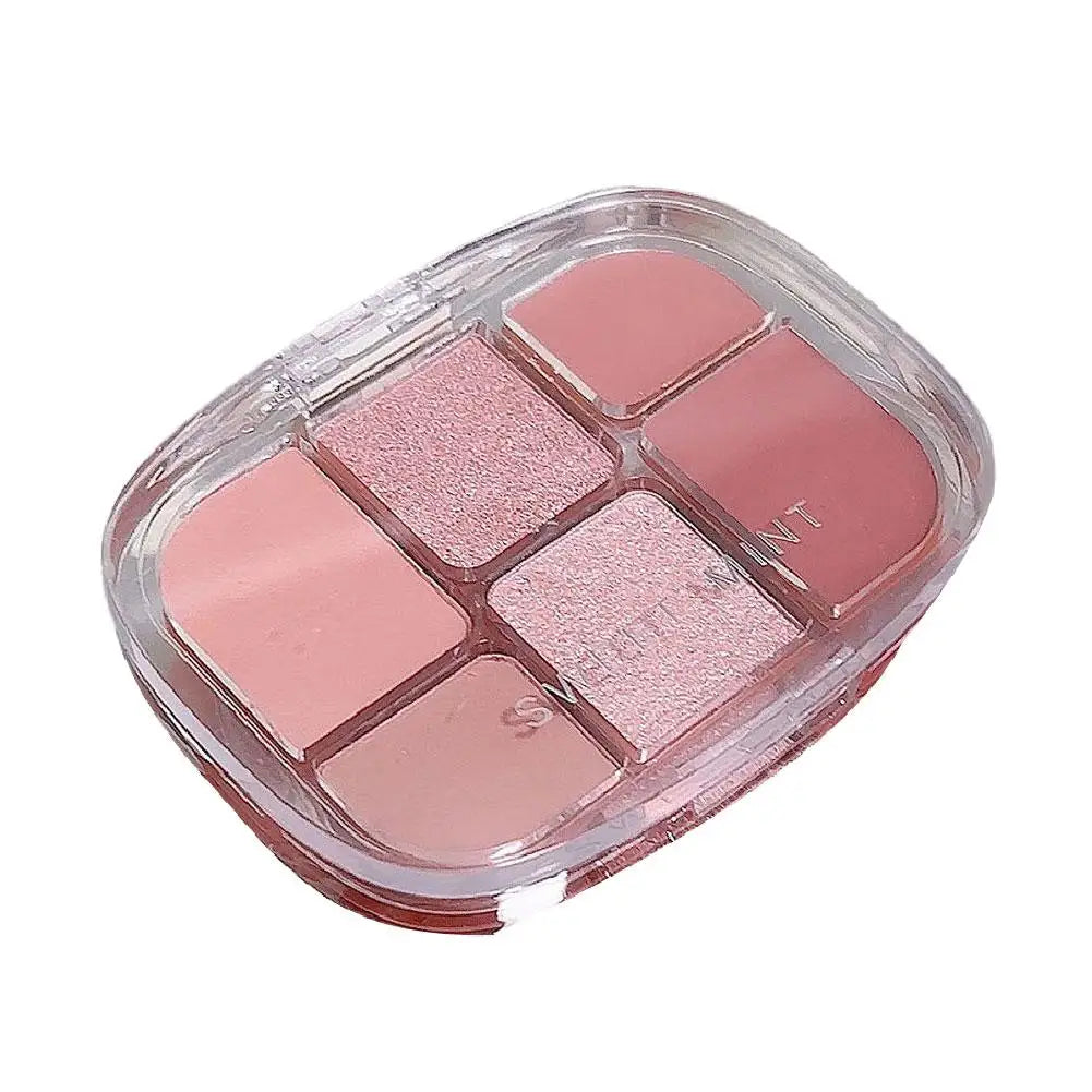 6-Color Pink Eyeshadow Palette – Matte, Shimmer & Silkworm Brightening