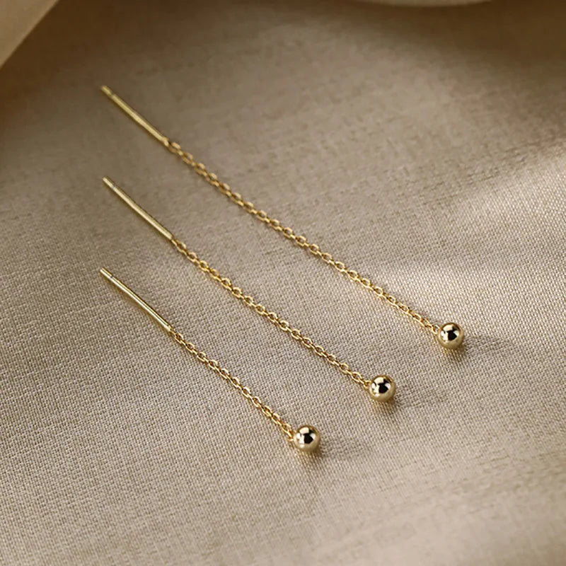Fashion Dangle Earrings For Women Geometric Ball Long Tassel Chain Drop Silver Color Earring Minimalism Ear Line Kpop Jewelry