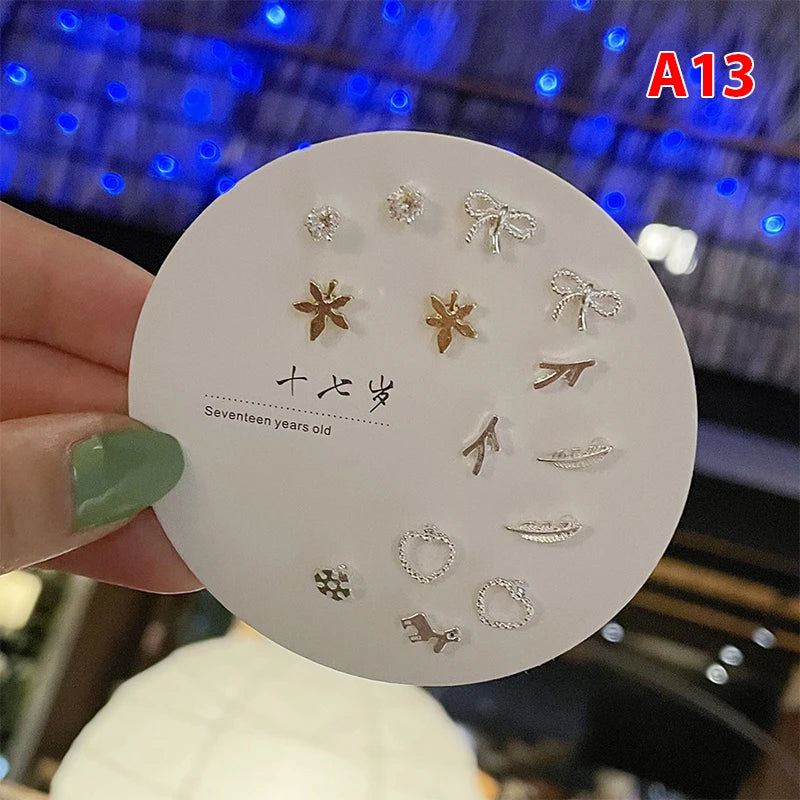 7pair Korean Fashion Small Geometric Female Earrings Set Multiple Pairs of Butterfly Cute Stud Earrings Jewelry