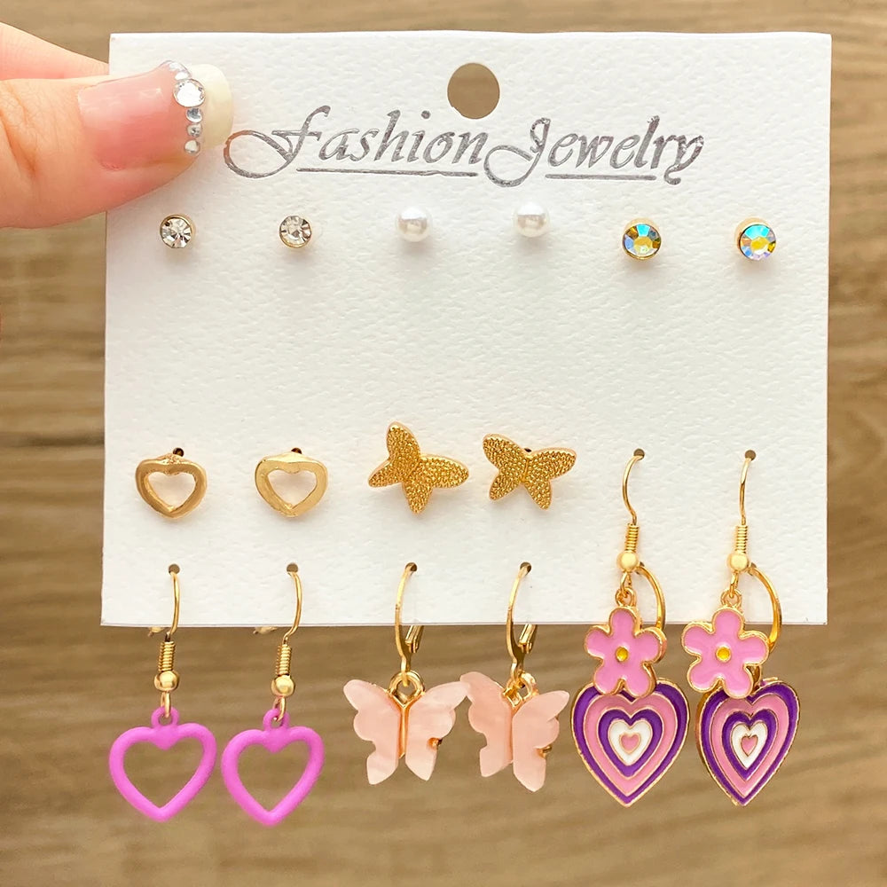 Fashion Gold Color Earrings Set Geometry Butterfly Pearl Earrings For Women Ear of wheat Simple Metal Round Party Jewelry 2022