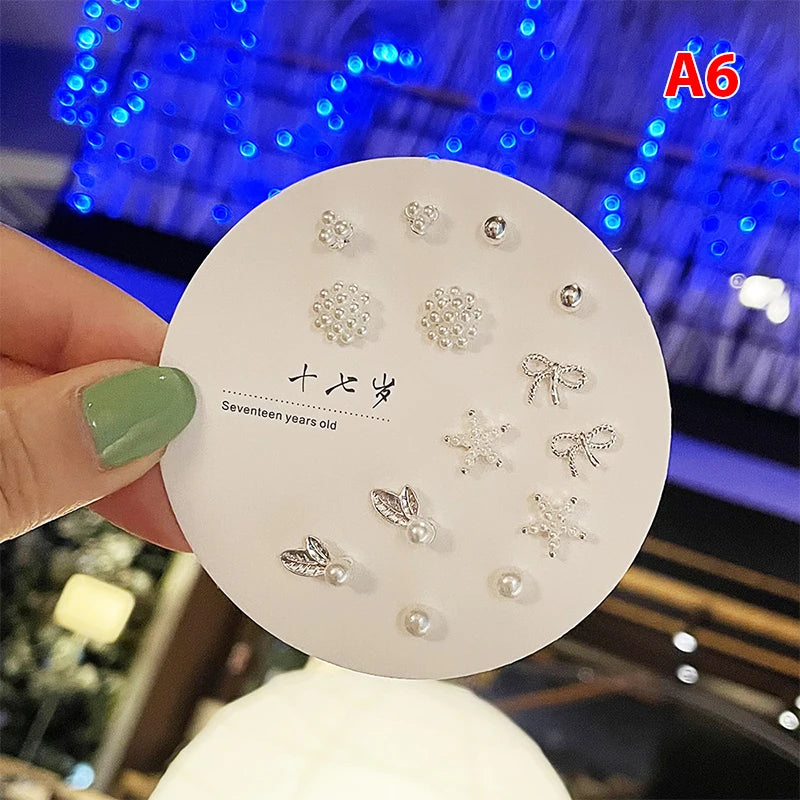 7pair Korean Fashion Small Geometric Female Earrings Set Multiple Pairs of Butterfly Cute Stud Earrings Jewelry