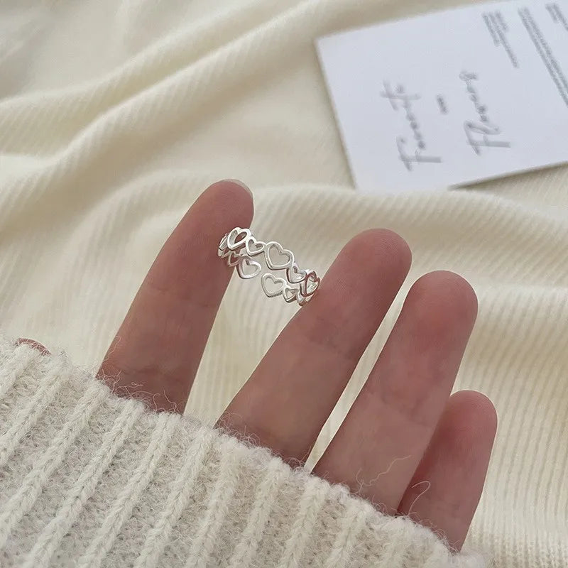 VENTFILLE 925 Sterling Silver Rings INS Fashion Hip Hop Vintage Couples Hollow Lines Punk Thai Silver Party Adjustable Jewelry