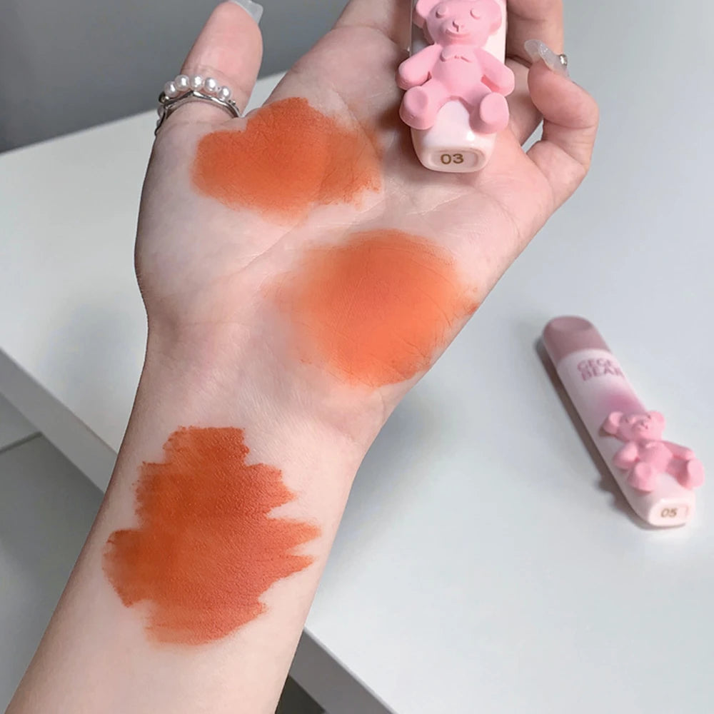 Little Bear Crystal Frozen Strawberry Glossy Lip Glaze Mirror Whitening Nude Doodle Lip Korean Makeup Y2K Cosmetics Lipsticks