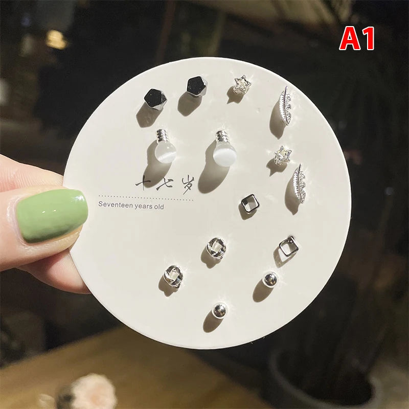 7pair Korean Fashion Small Geometric Female Earrings Set Multiple Pairs of Butterfly Cute Stud Earrings Jewelry