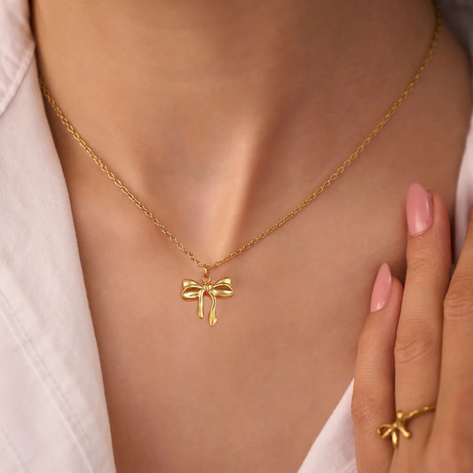 Unift Romantic Bowknot Necklace for Women Stainless Steel Pendant Jewelry Kpop Fashion Wedding Korean Bow Choker Neck Chain Gift