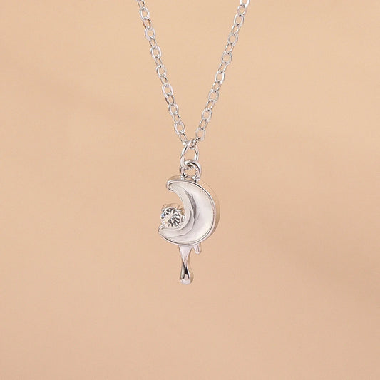 Aihua Exquisite Y2K Silver Color Crystal Sun Moon Star Necklaces for Women Korean Temperament Clavicle Chain Jewelry Gifts