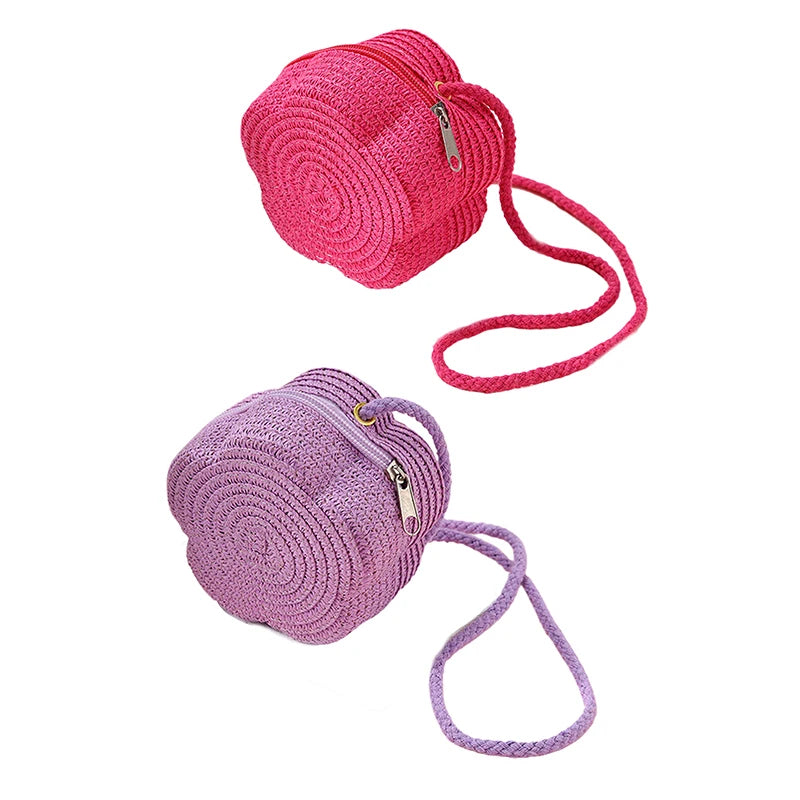 Handmade Kids Girls Shoulder Bag Flower Straw Baby Bags Messenger Bag Children Keys Coin Purse Cute Princess Mini Handbag