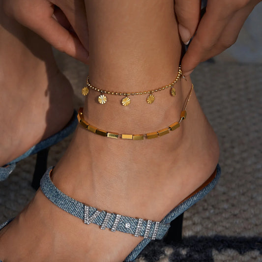 Anklets for Women Summer Beach Accessories Stainless Steel Press Heart Chain Anklet Gold Color Leg Bracelets Body Chain Gifts