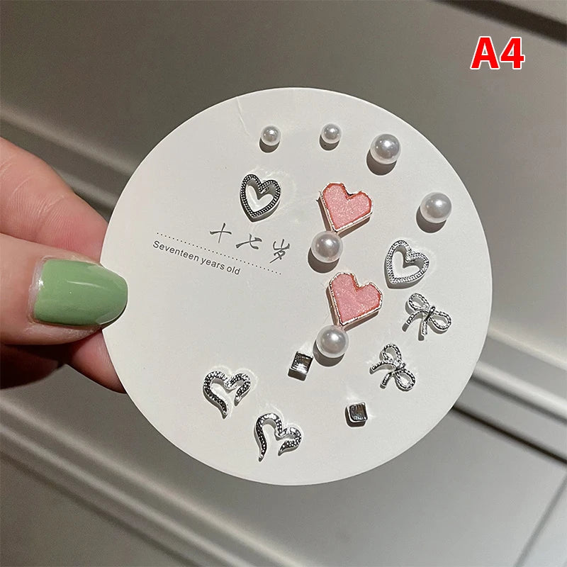 7pair Korean Fashion Small Geometric Female Earrings Set Multiple Pairs of Butterfly Cute Stud Earrings Jewelry