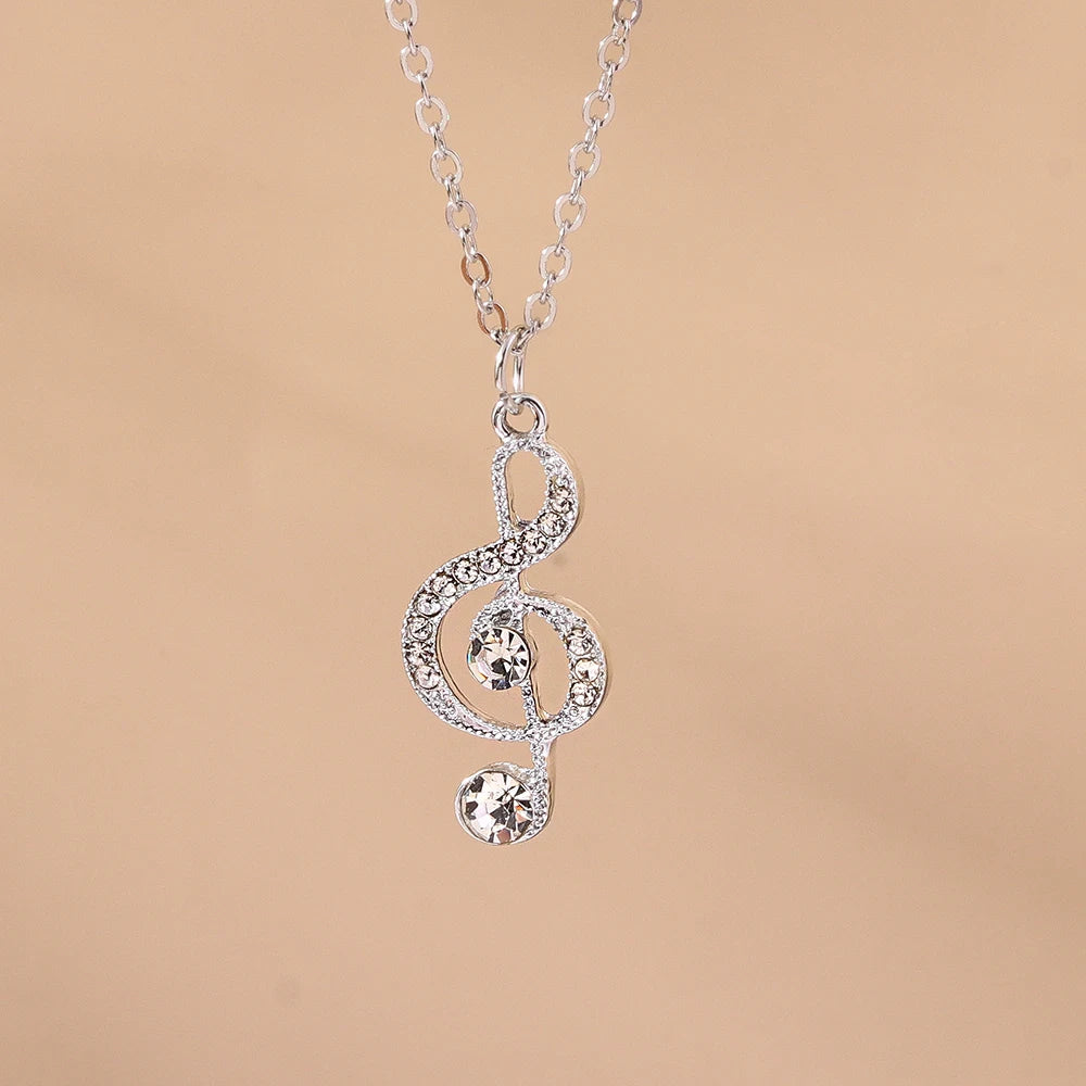 Aihua Gold Silver Color Delicate Crystal Music Note Necklaces for Women Girls Korean Musical Pendant Necklace Jewelry Gifts