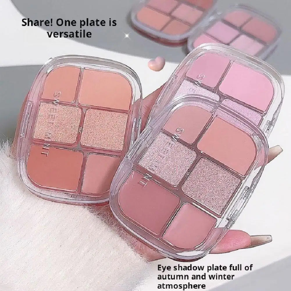 6-Color Pink Eyeshadow Palette – Matte, Shimmer & Silkworm Brightening