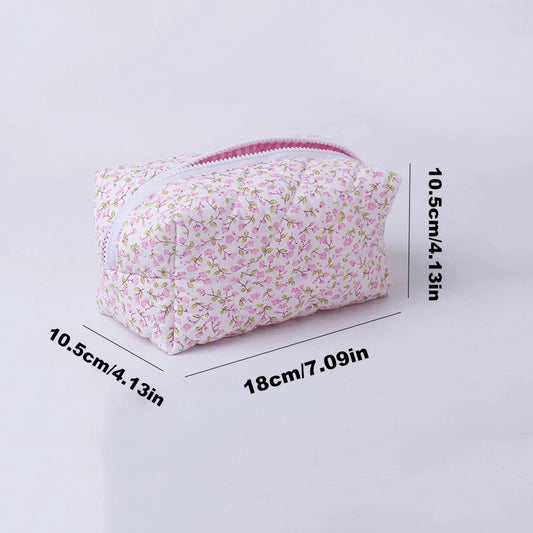 Storage Organizer Floral Puffy Quilted Makeup Bag Flower Printed Cosmetic Pouch Large Travel Cosmetic Bag Makeup Accessory