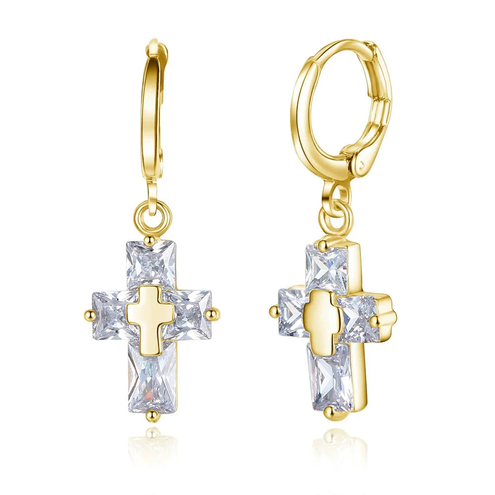 Trendy Korean Cross Earrings – Luxury CZ Dangle Jewelry for Women