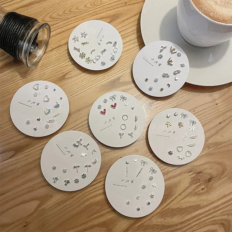7pair Korean Fashion Small Geometric Female Earrings Set Multiple Pairs of Butterfly Cute Stud Earrings Jewelry