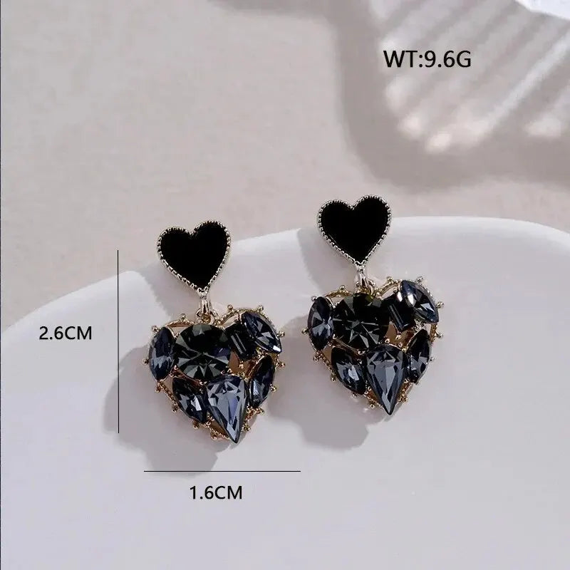 Woman's Temperament Gray Heart Shape Dangle Earrings Stud Natural Stone Craved Zinc Alloy Earrings Korean Style Evening Jewelry