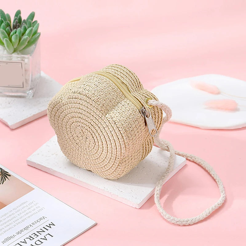 Handmade Kids Girls Shoulder Bag Flower Straw Baby Bags Messenger Bag Children Keys Coin Purse Cute Princess Mini Handbag